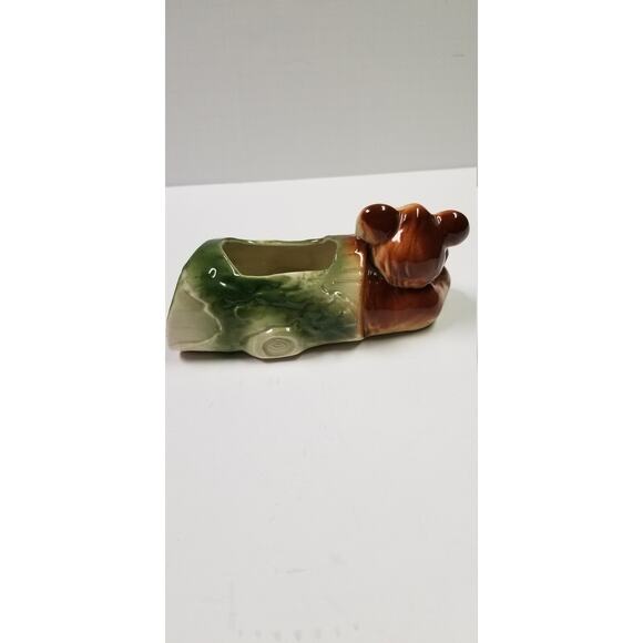 Vintage Bear in Log Succulent Planter, Ceramic Pottery, USA American Bisque - Picture 3 of 6